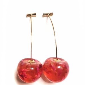 ⭐️ Cherry stem marble glaze fruit jacket earrings NEW